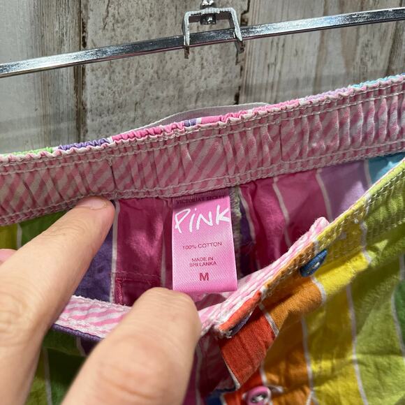 Vintage Y2K Victoria Secret PINK Rainbow Stripe Booty Logo Boxer Shorts Medium - Picture 2 of 7